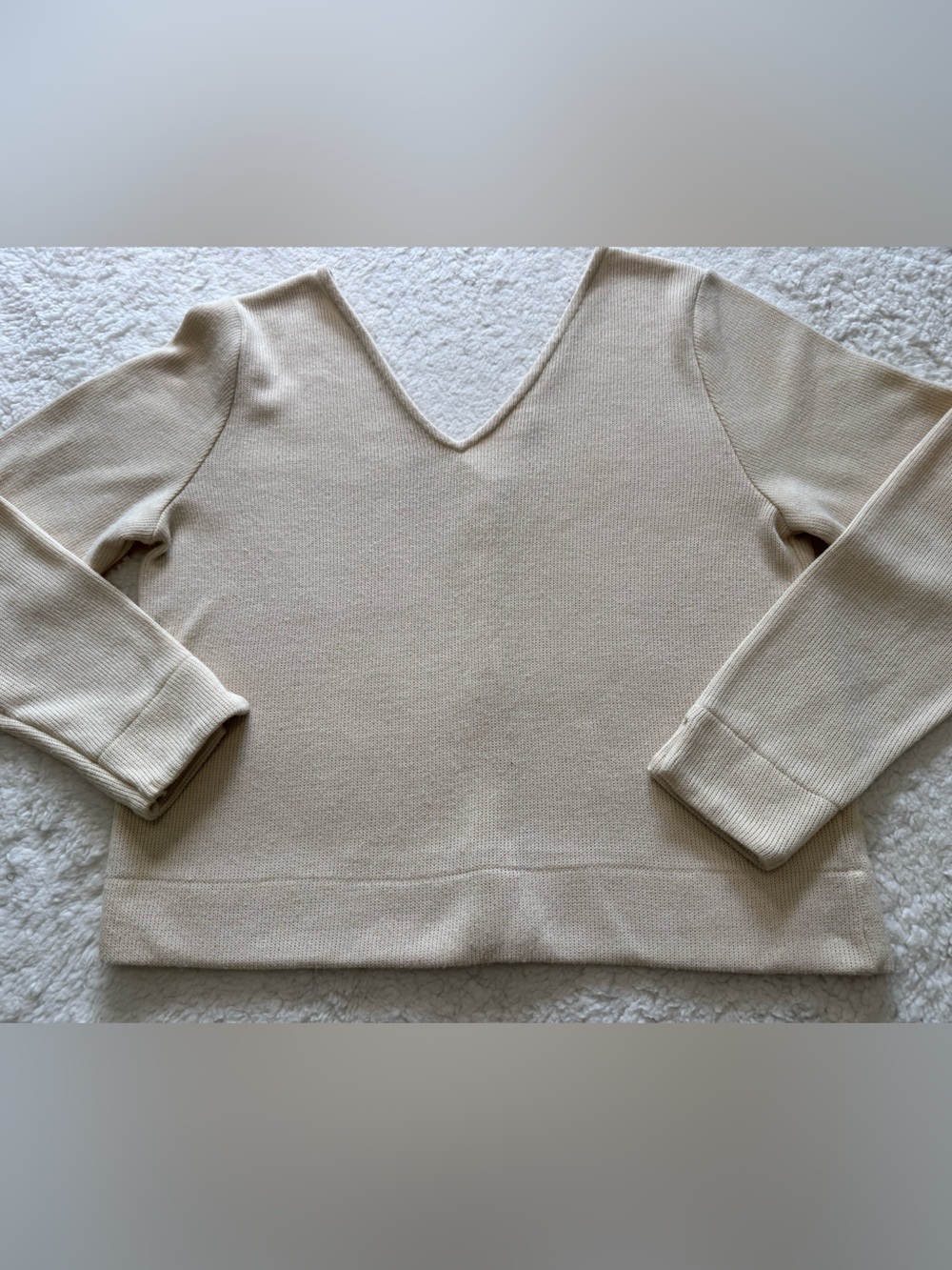 Classic V-Neck Knit Sweater in Light Beige